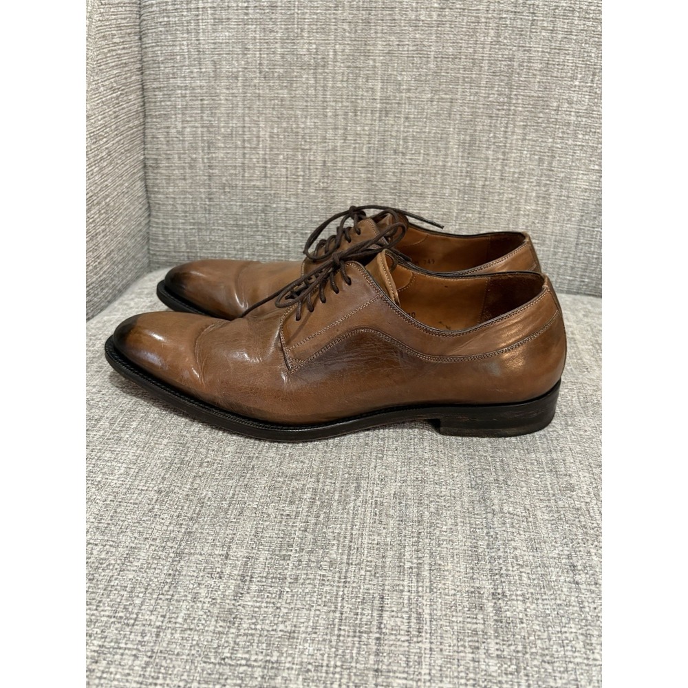 Mezlan Lace Up Leather Oxford Burnished Toe Brown Size 10